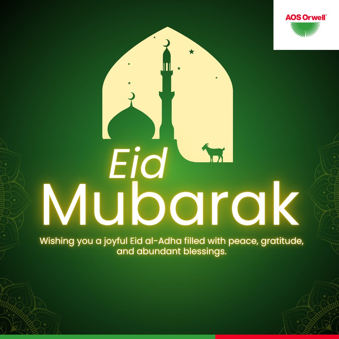 AOSOrwell's tweet photo. On this blessed occasion of Eid al-Adha, we extend our sincere greetings to everyone celebrating.
May the spirit of sacrifice, faith, and generosity continue to inspire peace, prosperity, and unity for all.
Eid Mubarak from all of us at AOS Orwell.

#EidAlAdha #EidMubarak https://t.co/8Yu3FRCQzG