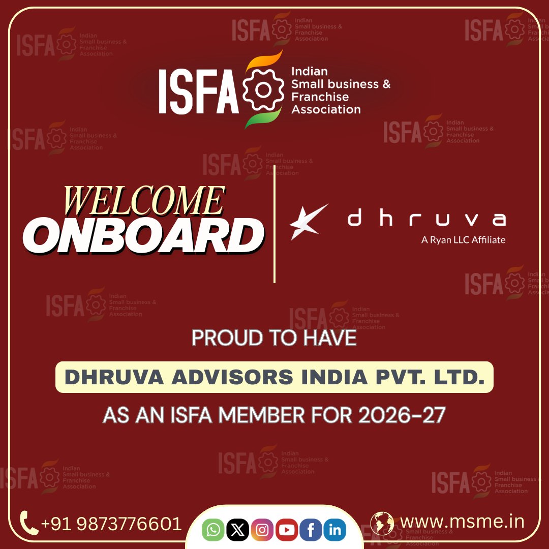 socialisfa's tweet photo. #𝐖𝐞𝐥𝐜𝐨𝐦𝐞 𝐀𝐛𝐨𝐚𝐫𝐝, ��𝐡𝐫𝐮𝐯𝐚 𝐀𝐝𝐯𝐢𝐬𝐨𝐫𝐬 𝐈𝐧𝐝𝐢𝐚 𝐏𝐯𝐭. 𝐋𝐭𝐝.!
We are proud to welcome @DhruvaAdvisors India Pvt. Ltd. to the ISFA family for 2026–27!

📞+91 9873776601 |🌐https://t.co/3eKuTAIREy

#ISFA #WelcomeOnBoard #DhruvaAdvisors #BusinessConsulting https://t.co/Ro1OIVLyWN