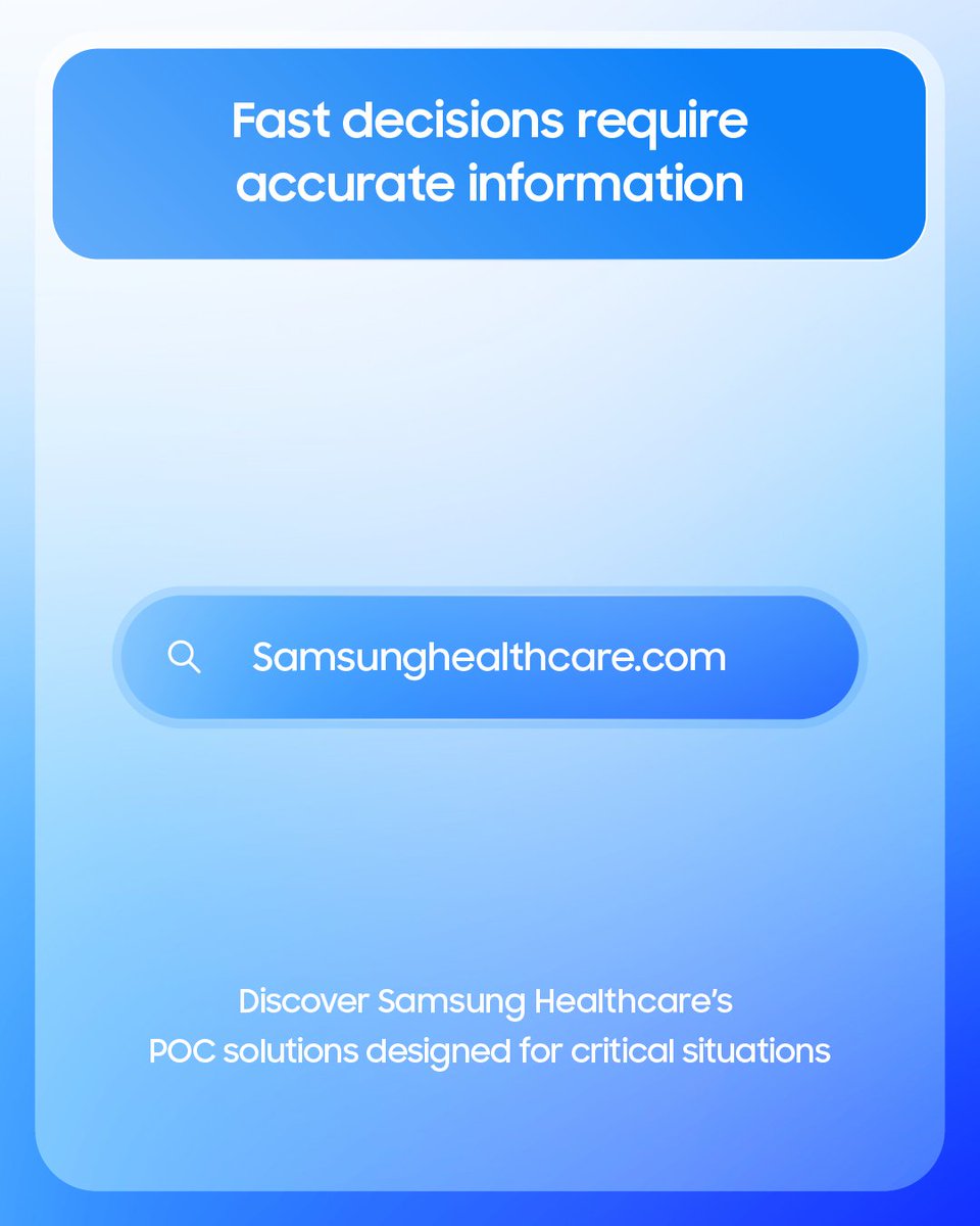 Samsung_HC's tweet photo. On World Emergency Medicine Day, we honor the professionals who face extreme urgency every day.
In critical moments, swift and accurate clinical decision-making is the key to saving lives.

Samsung Healthcare empowers your clinical decisions by intuitively supporting standard emergency protocols:

▶ Golden Hour Cardiac Assessment (SHOCK / RUSH)
Designed for rapid shock assessment, Samsung’s POC solution provides protocol-based workflow and intuitive cardiac evaluation tools.
AI-powered automated measurements help clinicians assess cardiac function and hemodynamic status quickly and confidently at the bedside.

▶ Instant Triage (eFAST)
Protocol-guided FAST and eFAST workflows help clinicians systematically assess critical findings without missing key steps.
Integrated annotation and reporting tools streamline documentation and support faster bedside decision-making.

▶ Rapid Respiratory Differentiation (BLUE)
Rapid differentiation of respiratory emergencies is critical, as treatment strategies vary significantly depending on the underlying cause.
Samsung’s POC solution provides optimized lung imaging and BLUE protocol guidance to support fast, structured assessment and streamlined reporting at the bedside.

🔗 Learn more: https://t.co/hB2je10zZf

#WorldEmergencyMedicineDay #ClinicalDecisionMaking #EmergencyMedicine #SamsungHealthcare #EVOQ10