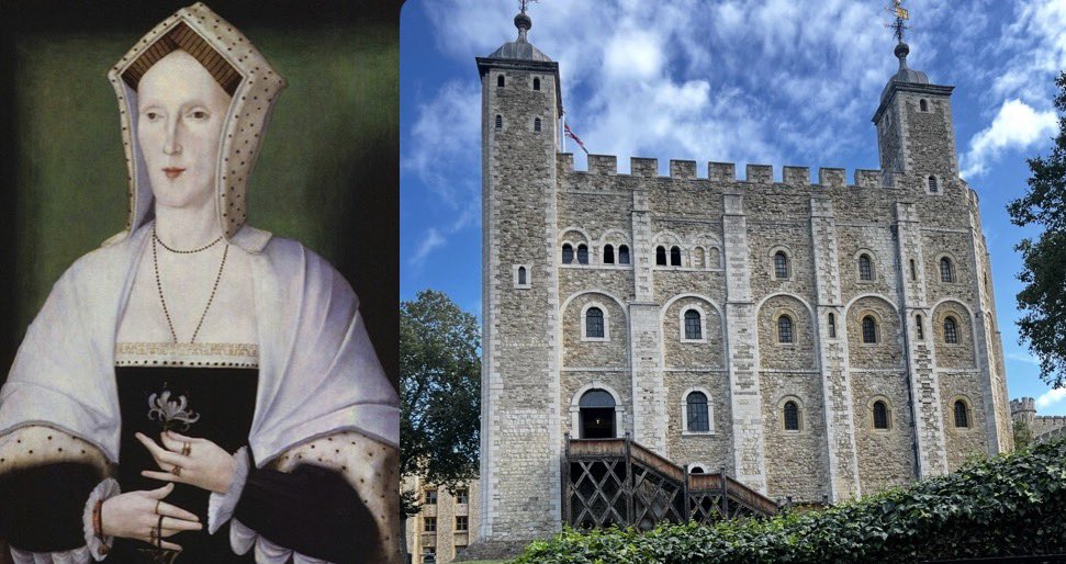 LauraAKarim's tweet photo. OTD in 1541 - Margaret Pole, Countess of Salisbury (a potential Queen Regnant of England) was brutally executed at the Tower of London on the orders of her cousin #HenryVIII, despite never claiming the crown.

Margaret was the daughter of George, Duke of Clarence  (brother of  the Yorkist Kings #EdwardIV & #RichardIII) & Isabel Neville, the eldest daughter of Richard Neville, Earl of Warwick (the Kingmaker.) 

Margaret was born in 1473 after her father had been reconciled to Edward IV & helped him fight his way back to the throne in 1471. But tragically for Margaret this stability didn’t last. Her mother Isabel & younger brother Richard died suddenly in December 1476 & Margaret’s father Clarence suspected foul play ordered by his sister-in-law Queen Elizabeth Woodville. He accused Ankarette Twynho, Isabel’s lady -in-waiting who had connections to the Queen, of witchcraft & murder. Twynho was found guilty & hung in April 1477. 

Most modern historians believe Twynho was innocent & her conviction stemmed from Clarence’s own mental instability & paranoia, especially about the Queen. But he also had good reason to be nervous. He & his late  father-in-law the Earl of Warwick had executed the Queen’s father & brother in 1469 & while Edward might have been prepared to forgive George for his previous behaviour as the price of their reconciliation in 1471 it seems unlikely that the Queen would have been able or willing  to do so.

Clarence himself was executed for treason on the orders of his brother Edward IV on 18 February 1478 & allegedly drowned in a butt of malmsey wine. Interestingly, Margaret is wearing a bracelet depicting this incident in her portrait, lending some credence to the story. Clarence was convicted of plotting against his brother. He may also have discovered Edward’s prior marriage to Eleanor Talbot, which if true invalidated the King’s union to Elizabeth Woodville. Bishop Stillington who would claim to have married Edward & Eleanor was imprisoned in the Tower at the same time as Clarence in 1478.

Her father’s attainder meant that Margaret & her brother Edward, Earl of Warwick were barred from the succession. Otherwise they rather than Richard III would have been the next Yorkist heirs when Edward’s sons were revealed to be illegitimate in June 1483. 

After Edward IV’s death Margaret lived first in the care of her double aunt Richard III’s wife Queen Anne Neville & then after 1485 her cousin Elizabeth of York, wife of #HenryVII & mother of Henry VIII. She was married to Sir Richard Pole, a loyal & relatively lowly Tudor supporter, who Henry VII judged unlikely to ever want to pursue  his wife’s dynastic claim. 

Margaret became a close lifelong friend of Catherine of Aragon & served as governess to Princess Mary (later #MaryI.) Her relationship with Henry VIII deteriorated following his break from Rome, which Margaret’s son Reginald Pole was unwilling to accept. 

Pole became a thorn in Henry’s side. He was proposed as a husband for the Princess Mary by the Spanish who envisioned them as alternative Catholic rulers of England. In 1537 he was made a Cardinal by the Pope & continued to be a focal point for opposition to Henry with English agents attempting to assassinate him. 

There is no evidence  Margaret was involved in any of the conspiracies hatched by her sons.  But her Plantagenet blood alone was sufficient for Henry to want her removed once he reached the peak paranoia of his later reign. Margaret was debarred from the succession by her father’s attainder, but this could easily have been reversed with another act of Parliament as Titulus Regius had been. Margaret died protesting her innocence & refused to kneel at the block, resulting in a botched execution which took eleven blows to remove her head.