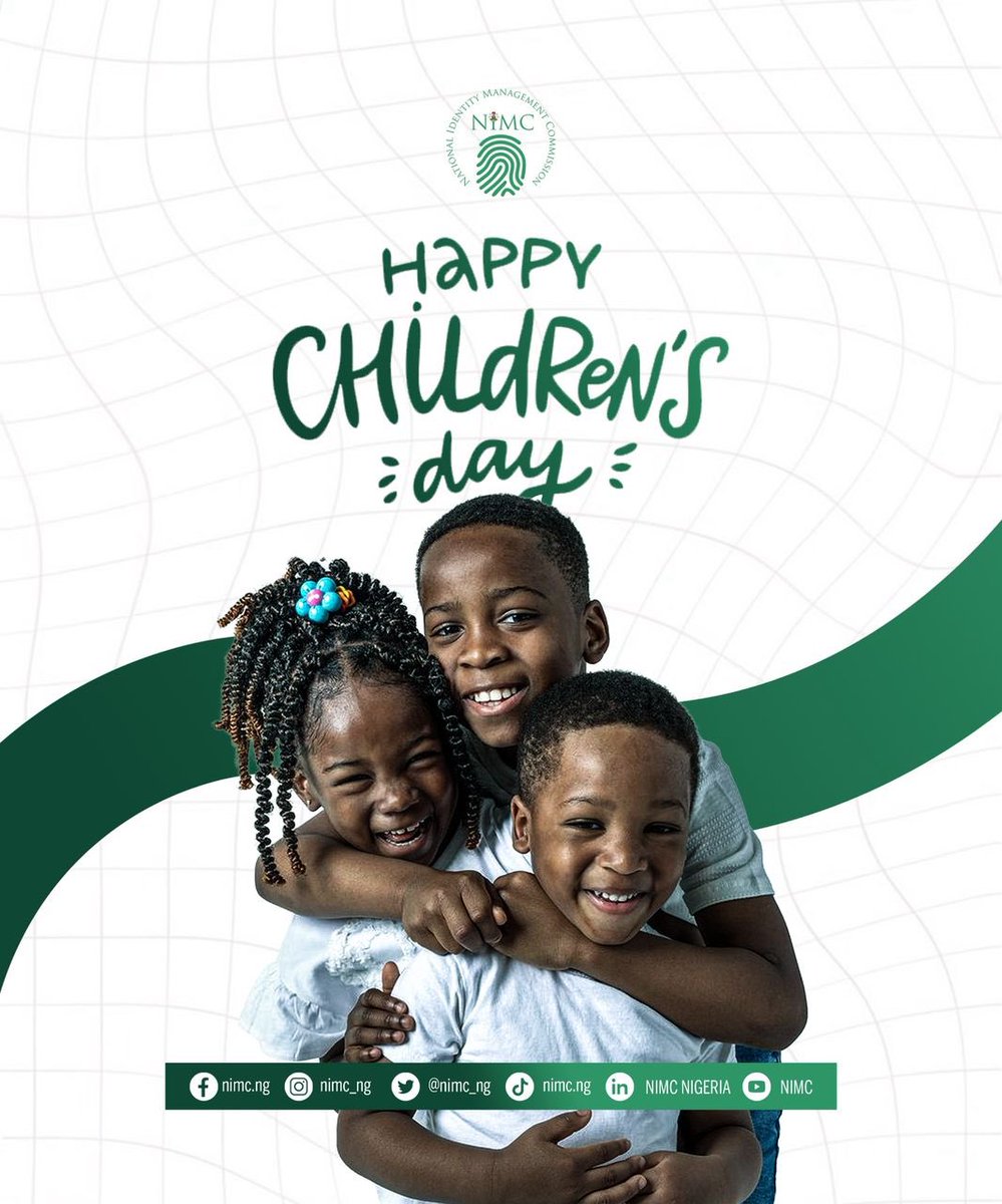 nimc_ng's tweet photo. Every child deserves an identity, a future, and the opportunity to dream without limits.

This Children’s Day, NIMC celebrates the brilliance,innocence, and limitless potential of every Nigerian child. Together, let’s continue building a future where every child counts. https://t.co/vsn71VCv89