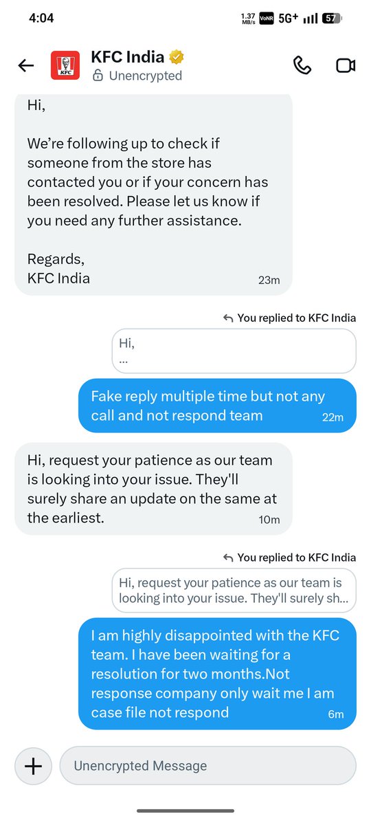 SumitAr74530396's tweet photo. @KFC_India I am highly disappointed with the KFC team. I have been waiting for a resolution for two months.Not response company only wait me I am case file not respond @yumbrands @KFC_India https://t.co/1HYQXKj9H2