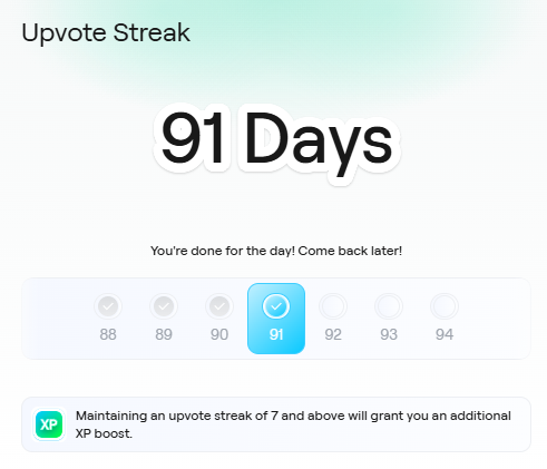 go_gger's tweet photo. I voted every single day for 91 days without missing a day, but I didn't earn much XP this week either.
@AbstractChain https://t.co/0aEFU6f4Dc