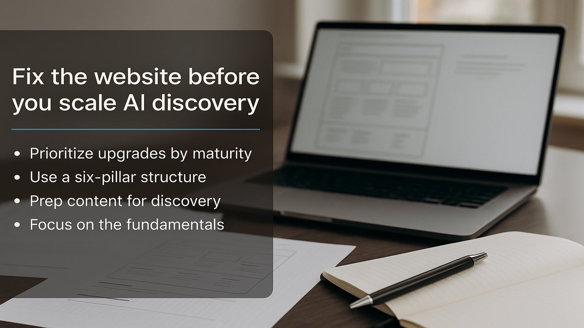 HEMInstitute's tweet photo. Fix the website first
Use a six pillar framework and maturity matrix to prioritize upgrades and prep content for AI discovery
Read more: https://t.co/4tA3CU3u1L
#WebStrategy #SEO https://t.co/zsyGGJwf6Z