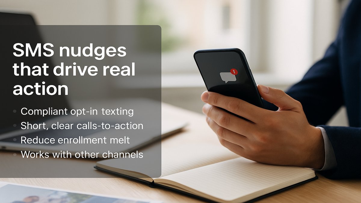 HEMInstitute's tweet photo. SMS drives action
Use compliant opt in texting for nudges that cut melt with short CTAs in an omnichannel mix
Read more: https://t.co/2Js4Vy1aJz
#StudentSuccess #SMS https://t.co/I4VNqXbyF1
