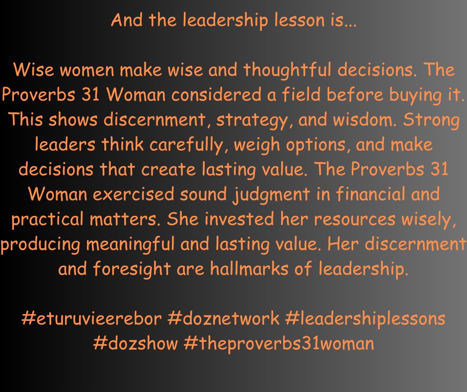 EErebor's tweet photo. Wise leaders make thoughtful, well-informed decisions.
#eturuvieerebor #dozshow #leadershiplessons #doznetwork https://t.co/k1YKAmh4gE