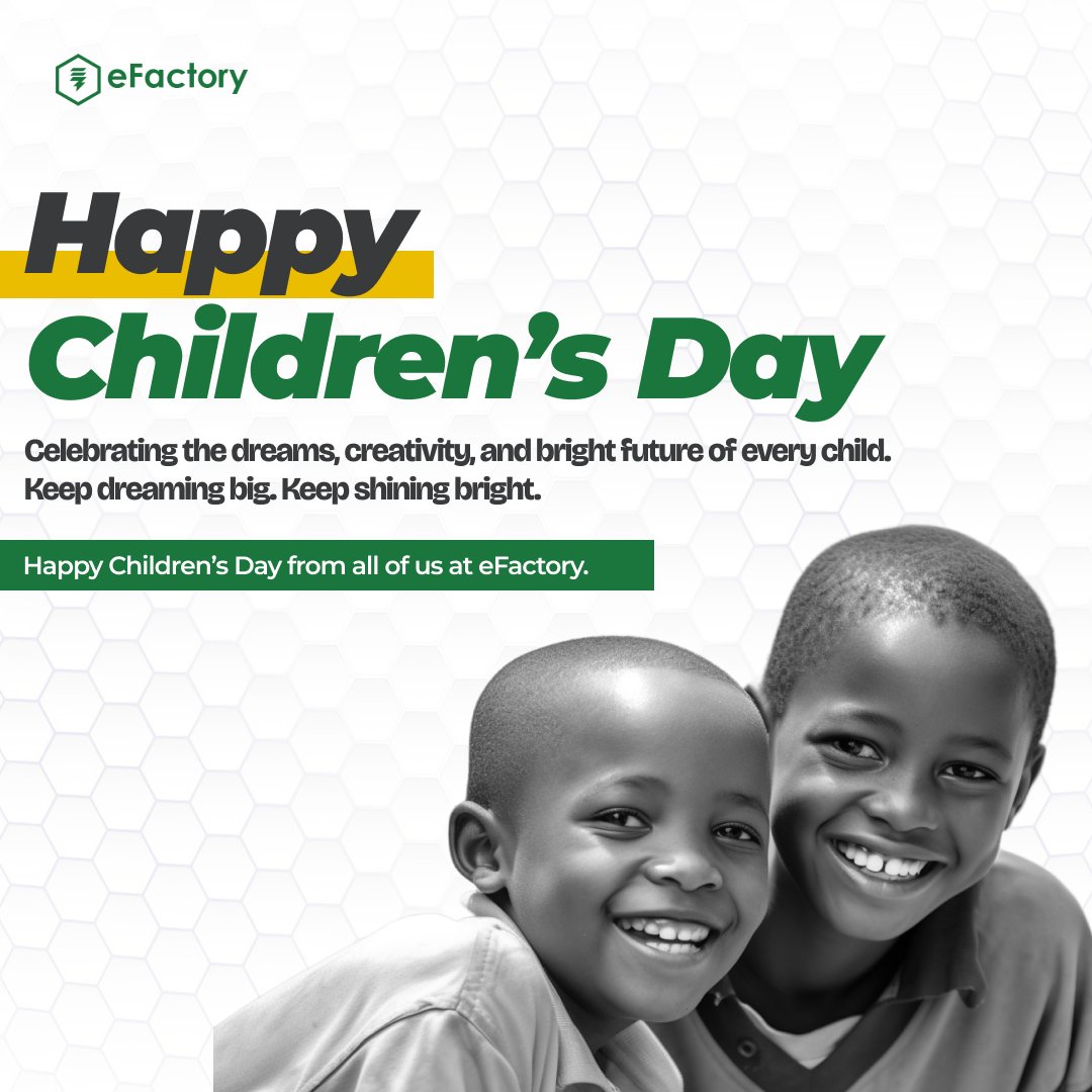 electFactory's tweet photo. Today, we celebrate the creativity, dreams, and limitless potential of every child.

Keep dreaming big. Keep creating. Keep shining.

Happy Children’s Day from all of us at eFactory.

#ChildrensDay #electricitypayment #efactory https://t.co/ohJ65DqEkw