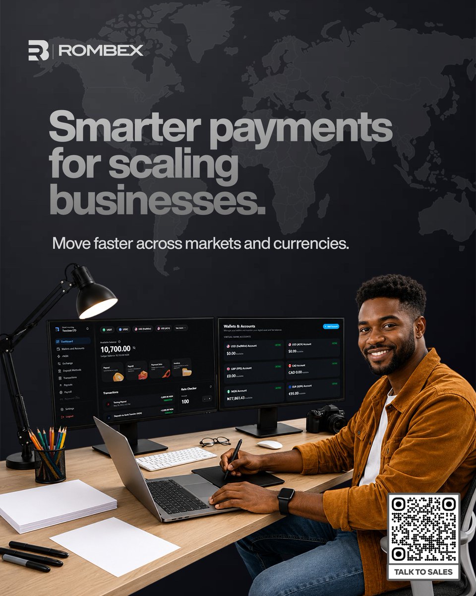 RombexApp's tweet photo. Smarter payments. Faster growth. Zero borders.
This is Rombex Business — built for businesses that are done playing small. 🌍

👉 https://t.co/pOJ1qMiBNO

#Rombex #RombexBusiness #NoBorders #GlobalBusiness https://t.co/G8gpGh1XrJ