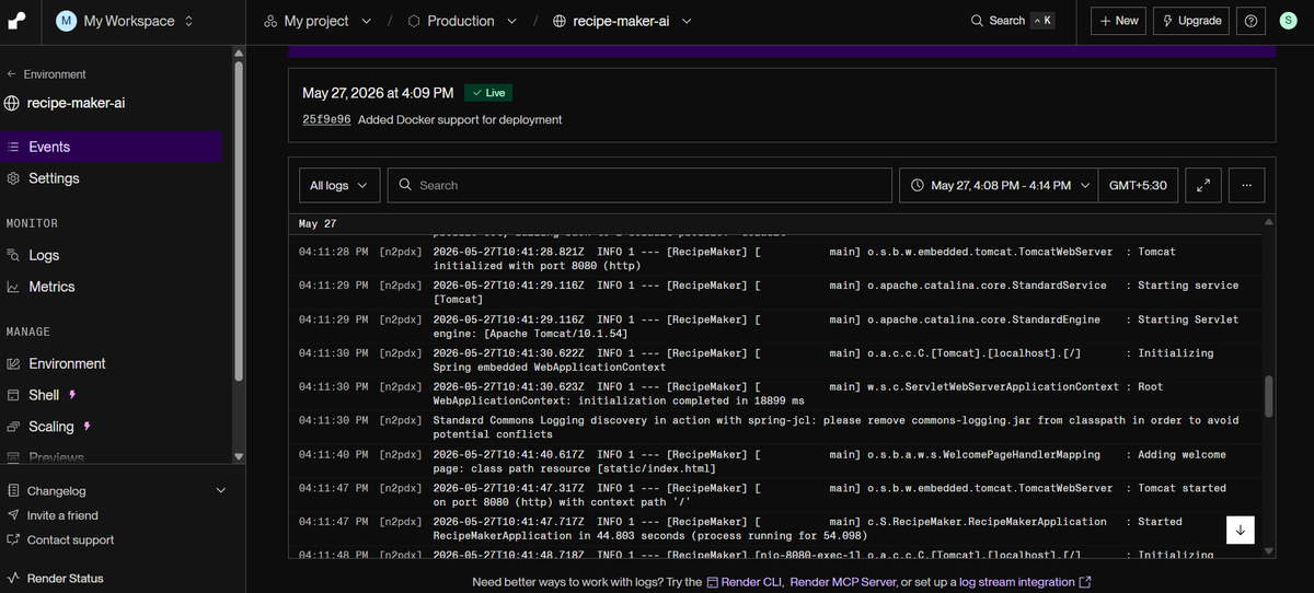 iamSVK3's tweet photo. Built &amp; deployed my 2nd AI project: RecipeMaker AI 🍳

Generates recipes from ingredients using Spring AI + Gemini.

Java | Spring Boot | Docker
GitHub: https://t.co/jyKC3GWep4
#AI #Java #SpringBoot https://t.co/7yxzNccxew