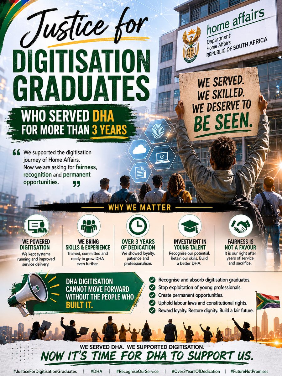 NoxoloMazi95068's tweet photo. @Leon_Schreib #JusticeForDigitisationGraduates
#RecogniseOurService
#DigitisationMustBeSeen
#AbsorbUs
#Fairness
#MoreThan3Years
#DHA https://t.co/WVFhwrQ5Sw