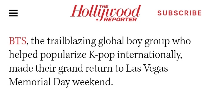 rize07addict's tweet photo. [The Hollywood Reporter] "#BTS, the trailblazing Global Boy Group who helped popularize K-pop internationally, made their grand return & took over Las Vegas with the high energy Arirang World Tour"

"Much like Arirang the album, Arirang the tour is saturated in Korean culture. BTS has long been the end of accusations of being “too westernized” in their music as their popularity has exploded globally over the last decade. But it’s hard to believe one could see a show like this one — which included introductions and interludes of traditional Korean music, an elaborate homage to the Korean flag motif and 360-degree “jeongja” style pavilion inspired by Gyeonghoeru Pavilion in Gyeongbokgung Palace — and deny that the group’s cultural identity has been infused into every moment."

"The City Las Vegas hosted a slew of retail, dinning and cultural events to celebrate #BTS's return. Certain restaurants and cafes offered special BTS-themed items, official afterparties followed the concert at nearby nightclubs, the Arte Museum Las Vegas opened a BTS exhibit and the iconic "Welcome to Las Vegas" sign was even illuminated red in honor of the group's new album 'Arirang'."

#BTS_ARIRANG #ARIRANG_BTS #ARIRANG_TOUR #BTSWORLDTOUR #ARIRANG_TOUR_US #BTSWORLDTOUR2026 
#BTS_WORLDTOUR_ARIRANG_LASVEGAS #BTS_THECITY_ARIRANG #BTS_THECITY_ARIRANG_LASVEGAS
https://t.co/QdKbwF98VF