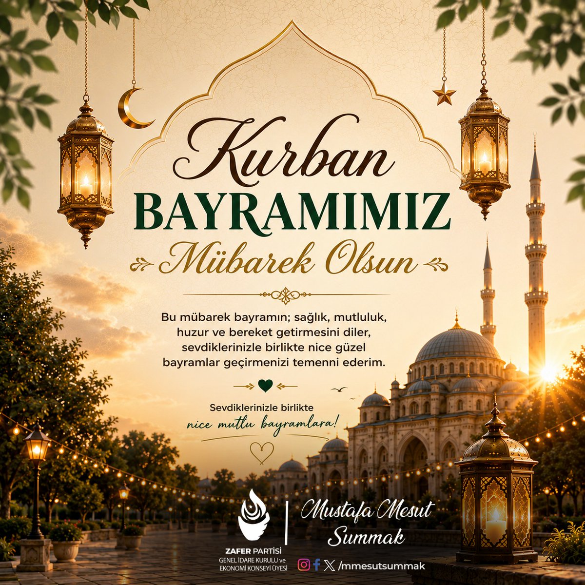 mmesutsummak's tweet photo. Sevdiklerinizle birlikte nice güzel bayramlara ulaşmanız dileğiyle…
Kurban Bayramınız mübarek olsun.
#HayırlıBayramlar https://t.co/4eFbL7Ykl7