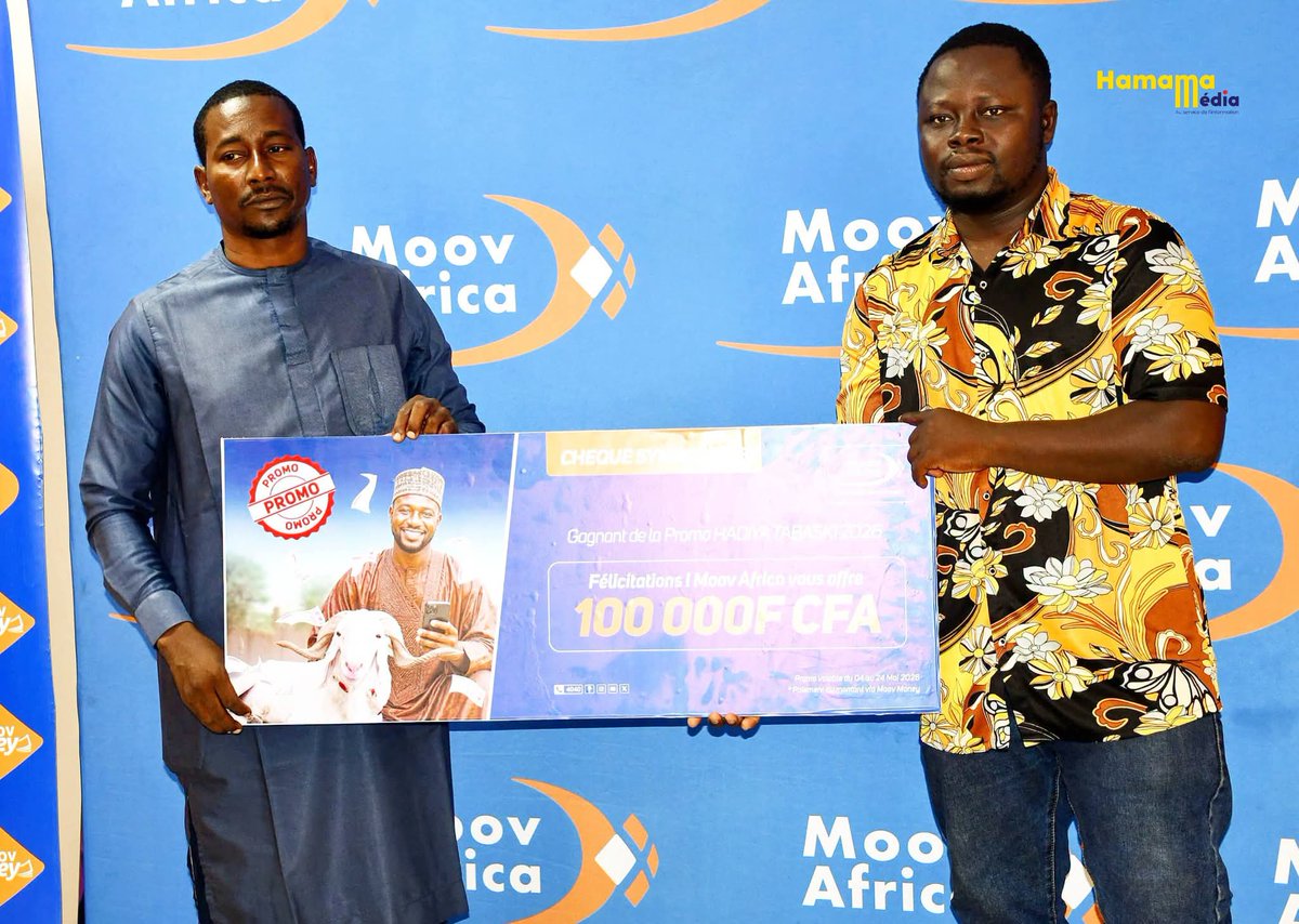 HamamaMedia's tweet photo. #Publi-#Reportage 🔴 📷 | #Moov #Africa Tchad a procédé ce mardi 26 mai 2026 à la dernière cérémonie de remise de prix de sa promotion Hidaya Tabaski, organisée au siège de la Direction Générale à N'Djamena. https://t.co/PHFhu8yuWI