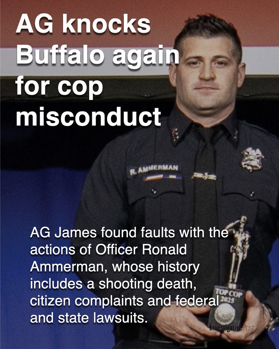 ipostnews's tweet photo. New: Once again, the New York AG has found fault with the actions of a Buffalo cop after a formal review.  Officer Ronald Ammerman was cited for an unjustified search &amp; other incidents. He's been party to several lawsuits filed against the city. 
 https://t.co/XDEHKemEb9 https://t.co/IDBGoNKO2n