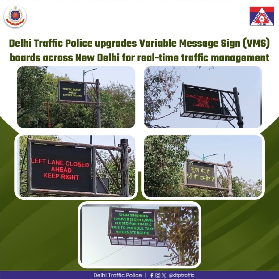 dtptraffic's tweet photo. •Delhi Traffic Police has initiated the upgradation of Variable Message Sign Boards (VMS) across New Delhi to strengthen smart traffic management and enhance commuter convenience. 

•So far, 42 out of 92 VMS Boards have been integrated to provide real-time traffic updates, congestion alerts, diversions, accident notifications, weather advisories and special traffic arrangements.

•The upgraded system will help commuters make informed travel decisions, reduce congestion, improve road safety, minimise fuel consumption and support a cleaner, sustainable urban environment through technology-driven traffic management.

#DTPUpdates @DelhiPolice #bharatconnect