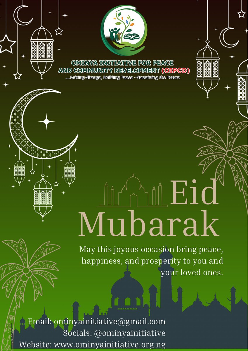 ominyainitiativ's tweet photo. 🌙 Eid Mubarak from @ominyainitiativ 
 
May this joyous season bring peace, happiness, unity, and prosperity to you and your loved ones. Together, let us continue building peaceful and thriving communities for all. 

#OminyaInitiative #OIPCD #Peacebuilding #CommunityDevelopment https://t.co/UNFL9MfGcD