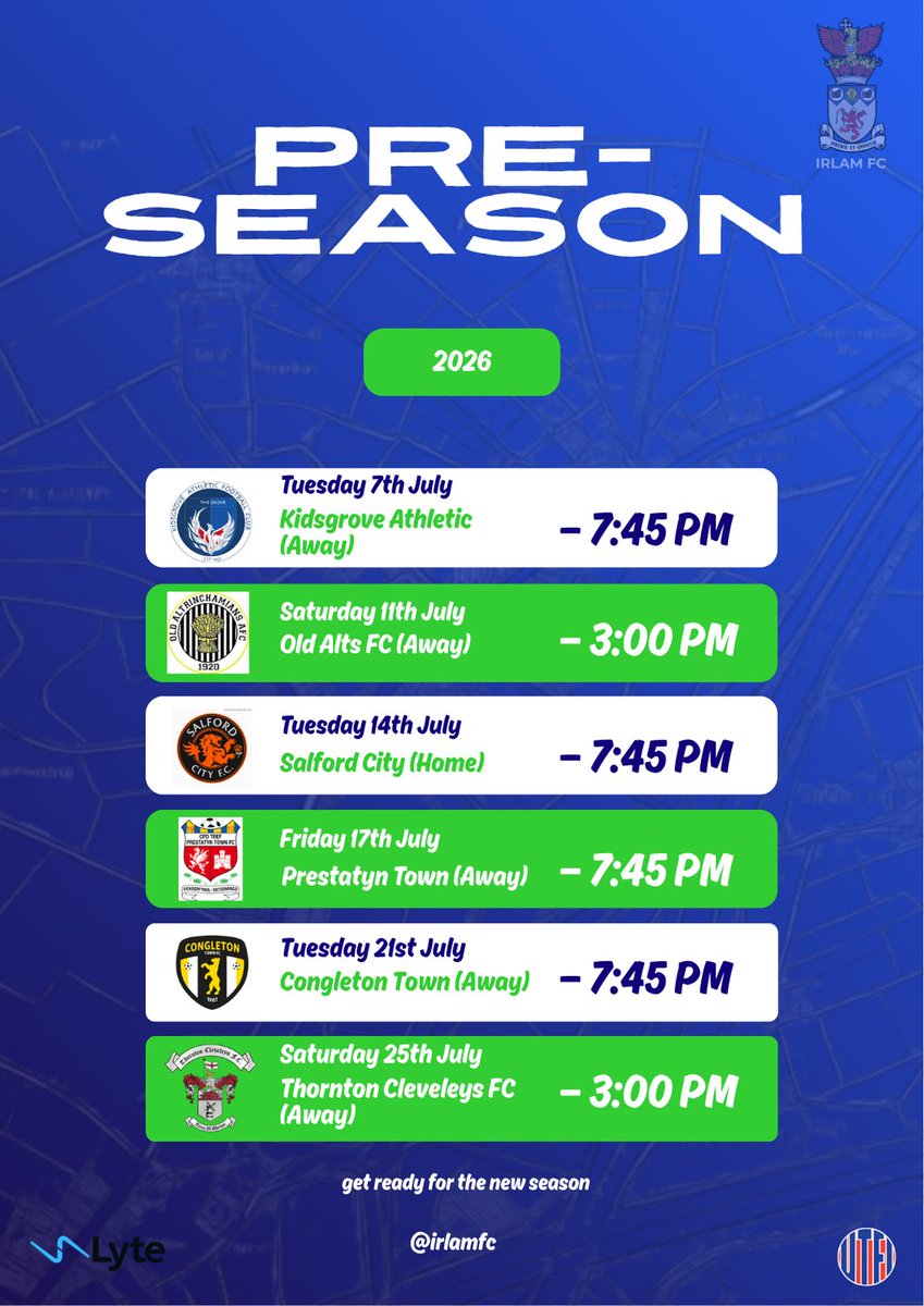 IrlamFC's tweet photo. Our Pre-season locked in setting us up ready for the NWCFL Premier kicking off on August 1st. https://t.co/WDCsKGbCwl