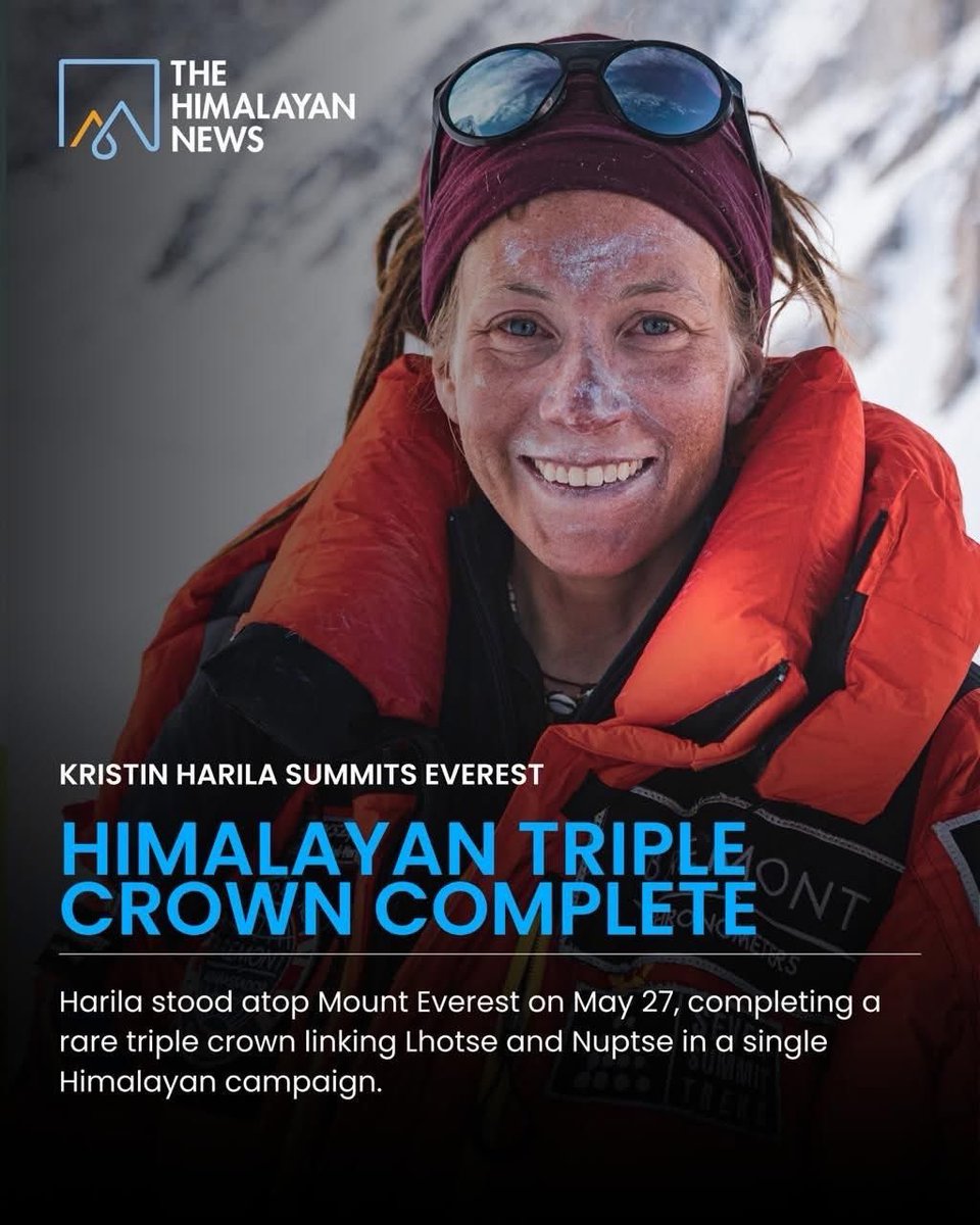 turiinsoyorholt's tweet photo. Норвегийн уулчин Kristin Harila хүн төрөлхтний түүхэнд ердөө 4хөн хүн хийж чадсан авиралтыг нэг улиралд хийж түүх бүтээжээ. Бас энэ авиралтыг хийсэн дэлхийн анхны эмэгтэй боллоо. 

5-р сарын 27-нд Mount Everest (8848 м)-ийн оргилд хүрснээр Nuptse, Lhotse, Everest гэсэн гурван оргилд амжилттай авирч “Himalayan Triple Crown” амжилтын эзэн боллоо. 

Энэ эмэгтэй бүр дэлхийн 8000-с дээш 14 оргилыг хамгийн богино хугацаанд (92өдөрт) авирсан дэлхийг рекордыг одоо хүртэл эзэмшдэг гээд бод 😎 Супер юмаа.