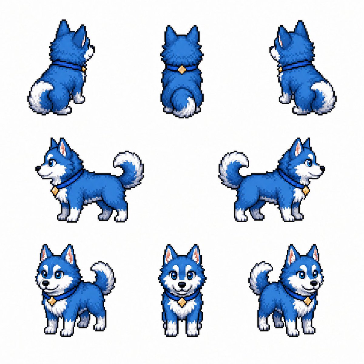 Blue Husky Pixel Sprite Sheet
