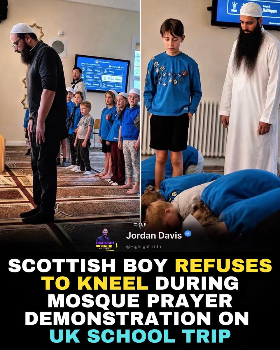 utdMaggie's tweet photo. Young christian Scottish boy is trending for standing on his feet during mosque prayer at school😳✝️ https://t.co/r5P0oL9kBx