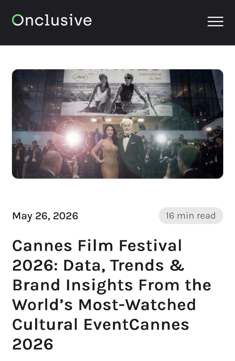 OT7Ahga's tweet photo. [📊] “Cannes Film Festival 2026: Data, Trends & Brand Insights From the World’s Most-Watched Cultural Event” via Onclusive

🔸Celebrity power: Asian stars dominate Cannes Film Festival 2026 social media
🥇• BamBam - 24.50%

🔸Hashtags: the Cannes 2026 social media pulse
🥇• #BamBamXCannes2026 - 1.22M
#6 • #BamBamAt79thCannes - 822K
#15 • #뱀뱀 - 434K

🔸Top themes: What the world was talking about at Cannes Film Festival 2026 (Social Media)
#8 • BamBam Thai night - 3.89%

Data collected by Onclusive Monitor and Onclusive Social between May 11–25, across social and traditional media showed that BamBam was the biggest social media force of the Cannes Film Festival 2026.

He led celebrity conversations with 24.5% of all mentions, while #BamBamXCannes2026 became the festival’s most-used hashtag with 1.22 million posts — surpassing even the official #Cannes2026 hashtag.

His role as the official representative of Thai cinema, combined with his global fanbase, turned his Cannes appearance into one of the festival’s biggest cultural moments and made BamBam a symbol of Asia and Thailand’s growing influence in global entertainment and cinema ❤️‍🔥🇹🇭

@BamBam1A #BamBam #แบมแบม @BAMBAMxBAMMIE 🍓