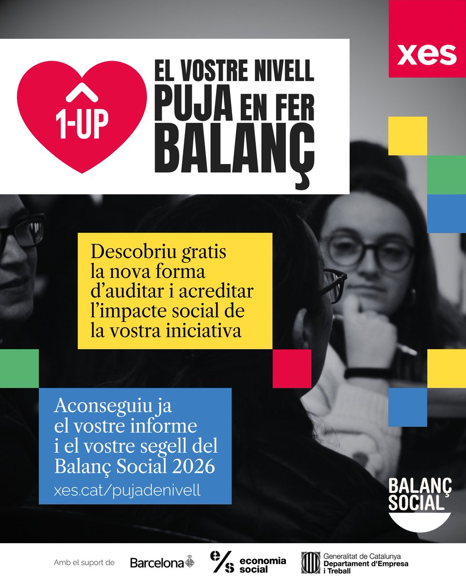XES_cat's tweet photo. 📢Fins al 7 d'agost teniu l'oportunitat d'acreditar amb rigor la vostra coherència, adhesió i compromís amb els principis i valors de l'ESS

Sol·liciteu ja i aconseguiu el segell i l'informe del #BalançSocial 2026 

👉https://t.co/5wX3IoEhDV
El vostre nivell puja en fer balanç! https://t.co/xkgGmlNhad