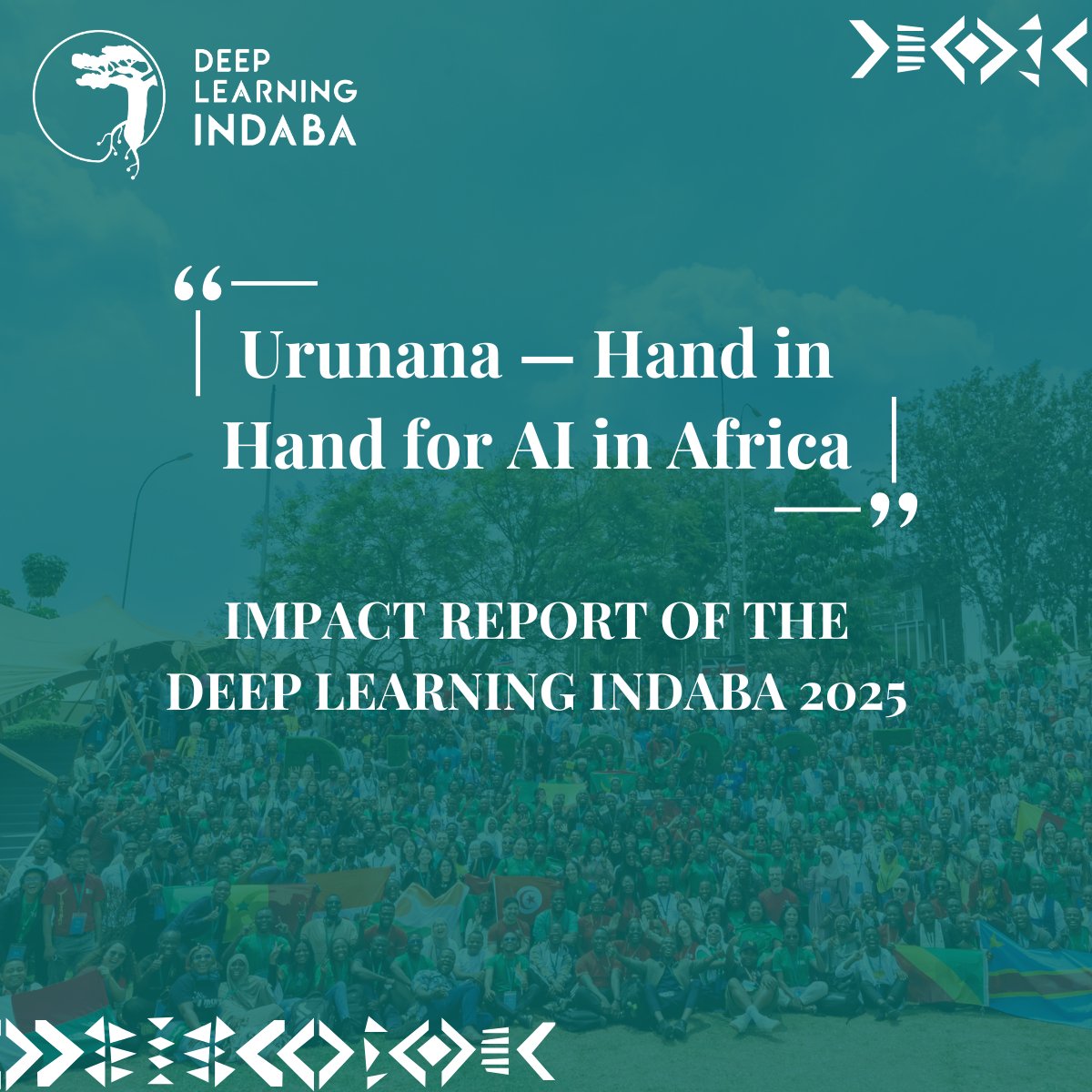 DeepIndaba's tweet photo. 🪘 The 2025 Impact Report is here! 🪘

Our last Indaba’s theme: Urunana (Kinyarwanda for "Hand in Hand") — beautifully reflected our mission: shaping the future of AI on the continent through solidarity, cooperation, and shared responsibility.

In this report, we mark a deliberate shift to an impact-first lens, highlighting 6 key impact areas where we are enabling long-term, systemic change across Africa’s AI ecosystem.

As the community matures, our priority moves from growth to optimisation at scale, deepening our impact to ensure no one is left behind in the digital transformation of Africa.

We are deeply grateful to all our funders, partners, and volunteers whose continued support makes this work possible, and we thank you for your ongoing commitment to this shared journey.

Dive into the full report to see how we are moving forward, hand in hand:👉 https://t.co/M1OOYMqpC0

#DLI2025 #Urunana