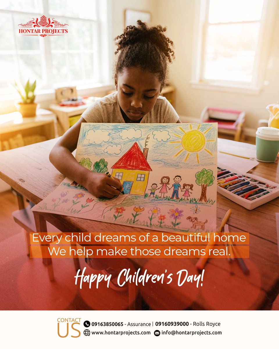 hontarprojects's tweet photo. Every child deserves a place to dream, grow, and feel safe. 

Happy Children’s Day!

#ChildrensDay #HontarProjects #DreamHome #BuildingDreams #HappyChildrensDay https://t.co/9aSsHYPBo0