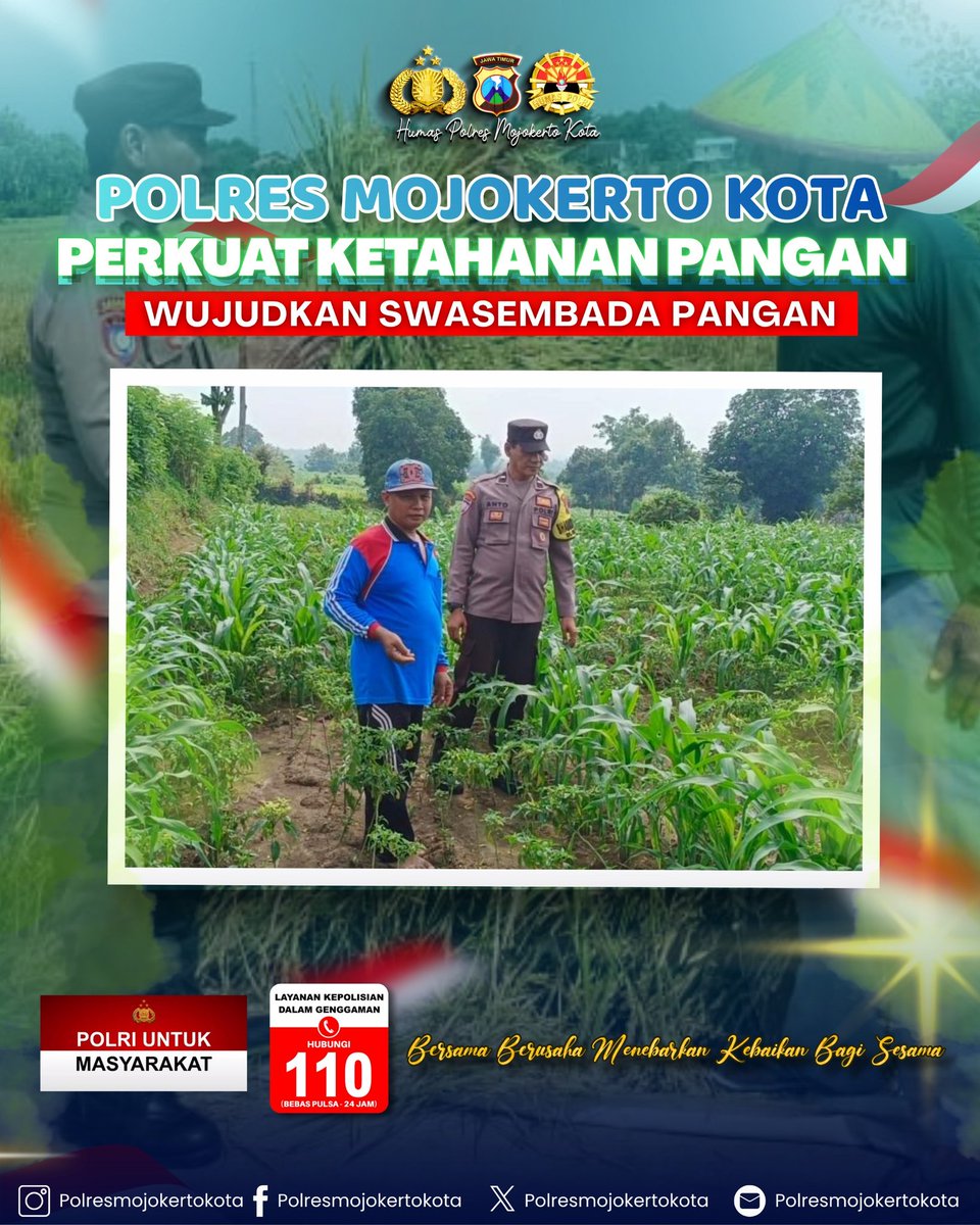 DawarHumas's tweet photo. Polres Mojokerto Kota Berkomitmen Berperan Aktif Mendukung Program Asta Cita Presiden RI Dengan Memperkuat Ketahanan Pangan Untuk Mewujudkan Swasembada Pangan

#Swasembadapangan #swassembadajagung #polisicintapetani #astacitapresiden https://t.co/MR3Q11PYA5