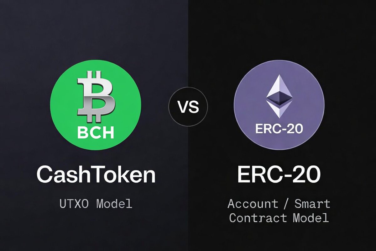 BitcoinCashOG's tweet photo. 🧠 Mid-Week Geek Out: UTXO Tokens (CashTokens) vs ERC Tokens
Why the data model underneath tokens matters more than most people realise. Let's go deep on the tradeoffs.
This builds on the excellent comparison series exploring why Bitcoin Cash's approach is worth serious attention
.
1 The Fundamental Split
ERC-20 tokens live in smart contracts. Every transfer is a contract call. The EVM executes code, reads/writes a global balance mapping, and you pay gas for the computation + storage.

CashTokens (BCH's UTXO token standard) are different. Tokens are metadata attached to UTXOs - category ID, amount (fungible), optional NFT capability + commitment field. A transfer is just spending a UTXO and creating new one(s) with updated token data. The protocol itself validates the rules. No EVM-style execution for standard moves.

One is mediated by code. The other is enforced by consensus rules on explicit ownership.

2 Fees & Real-World Economics
This is where it gets practical fast.

CashTokens fees are basically regular BCH fees - tiny, predictable, and scale with data size, not computational complexity. Fractions of a cent to a couple cents, even during "congestion." Micropayments, daily rewards, in-game items, and high-frequency settlements stay economically viable on L1.

ERC-20 on L1 is variable and often painful. Gas spikes hurt. L2s help with cost but add bridging steps, finality delays, liquidity fragmentation, and extra UX surface area.

When your use case involves frequent or small-value movement, the UTXO model removes a major economic barrier.

3 Security & Attack Surface
CashTokens shrink the surface area dramatically for basic token operations:

- Rules are part of consensus (audited once at the protocol level).
- No reentrancy risk on simple transfers - there's no code running between "check" and "effect."
- No per-token deployment, no upgradeable proxies, no infinite approval footguns by default.

ERC-20 has a long, expensive history of contract-specific bugs (reentrancy, integer issues, access control, approval exploits). Even with mature tooling and audits today, every new token contract is a new potential failure point.

The tradeoff: ERC-20 gives you arbitrary logic in exchange for that expanded risk surface. CashTokens keep the base layer minimal and push advanced logic into covenants (more on that in a bit).

4 User Experience & Ownership
This one feels different in practice.

With CashTokens, tokens just appear in any compatible BCH wallet. You send and receive them like regular sats. No manual "add token" step, no separate gas token, no approval transactions for basic sends. Ownership is explicit - you hold the UTXO.

ERC-20 UX is more fragmented: contract addresses, approvals (and the risks that come with them), gas token management, and sometimes multiple transactions.

For mass adoption and everyday use, removing those extra steps matters enormously.

5 NFTs, Flexibility & The Real Magic
CashTokens have native, efficient NFT support with low fees and a powerful commitment field for arbitrary data (metadata, proofs, state hints).

But the deeper story is CashTokens + Covenants.

Covenants let you write scripts that introspect and constrain how a UTXO (and its tokens) can be spent in the future. You can build stateful, constrained logic - DEX logic, vesting, compliance rules, gaming mechanics, etc. - without exposing the full generality (and risk) of an EVM-style environment.

It's a different philosophy: powerful but deliberately constrained, auditable, and efficient.

6 Scaling, Composability & When to Use Which
- Throughput: UTXO model parallelises validation more naturally. BCH's scaling roadmap amplifies this for token-heavy activity on L1.

- Composability: ERC ecosystem wins on mature DeFi Lego and deep liquidity today (especially on L2s).

Best fit:
- CashTokens: Payments, micropayments, gaming economies, loyalty/rewards, high-volume simple transfers, anything where L1 cost and simplicity win.

-ERC-20: Complex financial primitives where maximum expressiveness and existing liquidity matter most.

They don't have to be enemies. Bridges and wrapped assets let value move between models. Specialisation is healthy.

7 The Bigger Picture
The UTXO approach isn't "dumber" or legacy. It's a deliberate design choice that prioritizes explicit ownership, parallel validation, minimal execution for common operations, and extremely low predictable costs on the base layer.

CashTokens bring tokens to Bitcoin's core strengths while adding just enough structure (categories, commitments, covenants) to make real applications possible without reinventing a global state machine for everything.

BCH isn't trying to clone Ethereum. It's extending the UTXO model that made Bitcoin work and applying it to tokens at the protocol level.

What use cases excite you most for this model? Payments? Gaming? Something with covenants?

Drop your thoughts below. Always happy to geek out more. 👇
#BitcoinCash #CashTokens #BCH