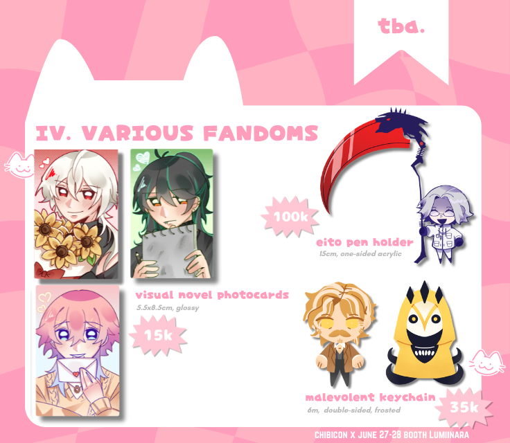 caemichi's tweet photo. [❤️&amp;🔄appreciated] 
Hai here is my post #CF22 and #ChibiconX catalog!

📅: 27 May - 6 June
📌: Pick-Up (both days)
🛒 Fandom : MCYT (Lifesteal SMP, Unstable Universe, StateSMP, Parkour Civilization), Hndrline, VN, Malevolent
 
PO link below!
#comifuro22catalog #chibiconcatalog https://t.co/BvoOHJw7Lz
