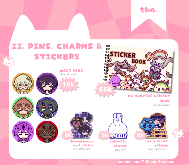 caemichi's tweet photo. [❤️&amp;🔄appreciated] 
Hai here is my post #CF22 and #ChibiconX catalog!

📅: 27 May - 6 June
📌: Pick-Up (both days)
🛒 Fandom : MCYT (Lifesteal SMP, Unstable Universe, StateSMP, Parkour Civilization), Hndrline, VN, Malevolent
 
PO link below!
#comifuro22catalog #chibiconcatalog https://t.co/BvoOHJw7Lz