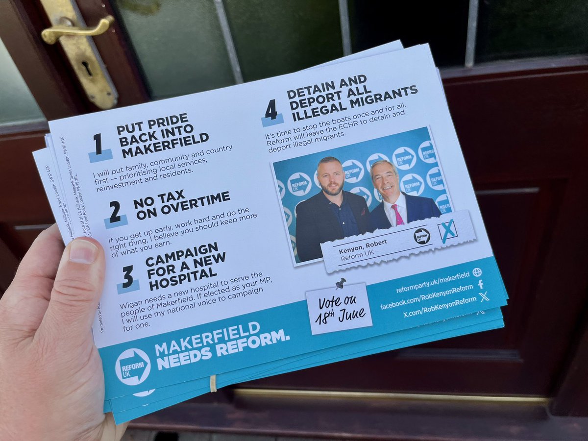 HenrySmithUK's tweet photo. It’s been a privilege to be campaigning these past few days in Makerfield for local small business plumber, Army Reservist and former NHS worker @RobKenyonReform, the @reformparty_uk candidate!

This by-election has been caused by Labour’s leadership crisis and Andy Burnham’s personal ambition to get back into Parliament in an attempt to become Prime Minister - he sees local people as a mere stepping stone. 

In stark contrast, Robert Kenyon is local and committed to standing up for Makerfield and our country. 

As they say in these parts: “Support our local plumber to stop the drip!”

#Makerfield #VoteReformUK 🇬🇧