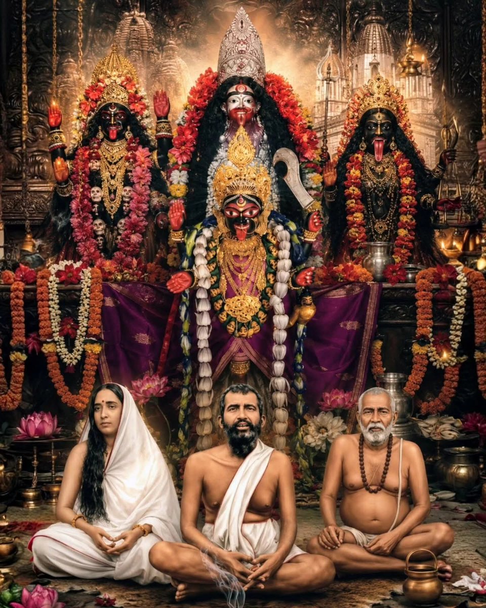 ASingh0404's tweet photo. Ramakrishna Paramahamsa and Bamakhepa, both remembered for their intense devotion and spiritual longing toward the Divine Mother in different forms. At Dakshineswar Kali Temple, Ramakrishna became renowned for his ecstatic devotion to Maa Kali, approaching her with the innocence, love, and surrender of a child before the Divine Mother. At Tarapith Temple, Bamakhepa became celebrated for his unconventional yet deeply heartfelt devotion to Maa Tara, expressing a profound bond that transcended ordinary ritual. Though their paths and expressions differed, both saints are widely remembered in devotional tradition as examples of complete surrender, intense faith, and the belief that the Divine Mother responds not merely to ritual, but to the sincerity and love of the devotee’s heart.