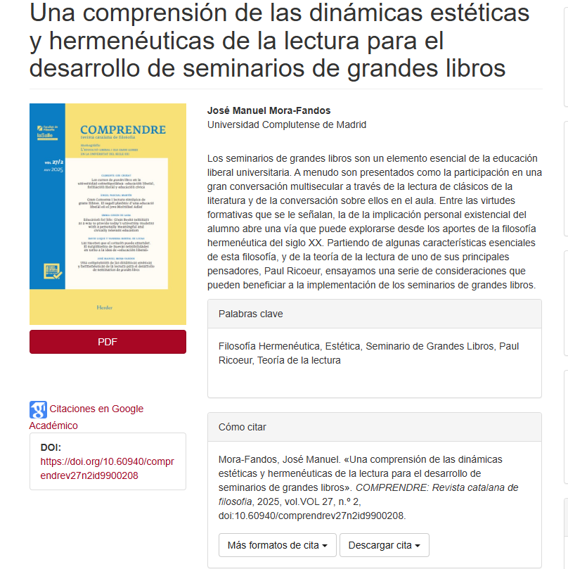 Comprendre_RCF's tweet photo. Desde un planteamiento hermenéutico, @Morafandos ensaya una reflexión sobre la implicación existencial que provoca la lectura de los 📖 grandes libros: 👉https://t.co/xqU45CdHoR

#GrandesLibros #Hermenéutica #PaulRicoeur #Lectura https://t.co/KIRe3EOT6c