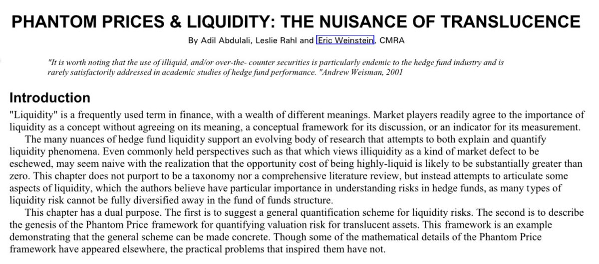Forcehedge's tweet photo. In the @joerogan podcast, @ericweinstein mentioned a paper he wrote that in effect sort of anticipated the issue that led to the 2008 financial crisis with mortgage backed securities (MBSs). One of the papers I couldn't access, but the other one was accessible. https://t.co/ifGW5rRqE2