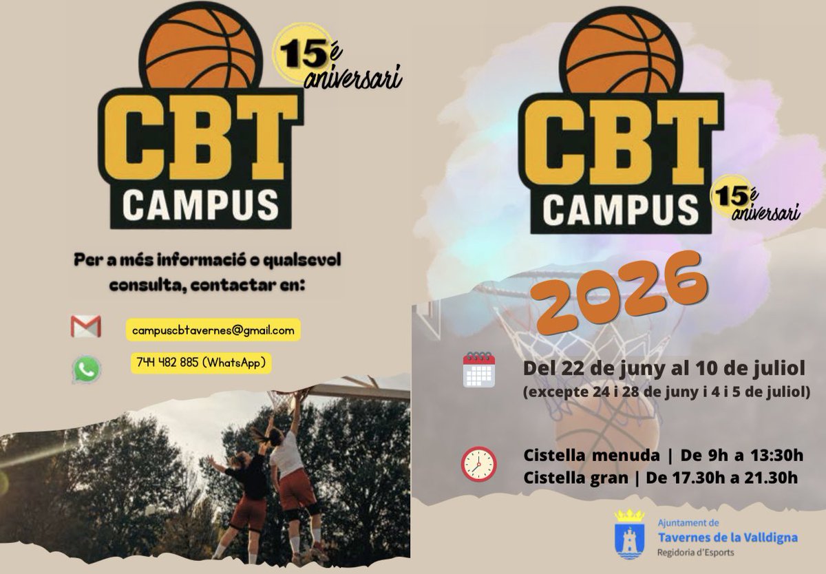 cbtavernes's tweet photo. 🚨 𝐈𝐍𝐒𝐂𝐑𝐈𝐔-𝐓𝐄 𝐀𝐋 𝐂𝐀𝐌𝐏𝐔𝐒 𝐂𝐁𝐓, 𝐔́𝐋𝐓𝐈𝐌𝐄𝐒 𝐏𝐋𝐀𝐂𝐄𝐒

👉🏽 Tota la informació al nostre Instagram, Facebook i a la pàgina web! 📲 https://t.co/IDzXjhN35w