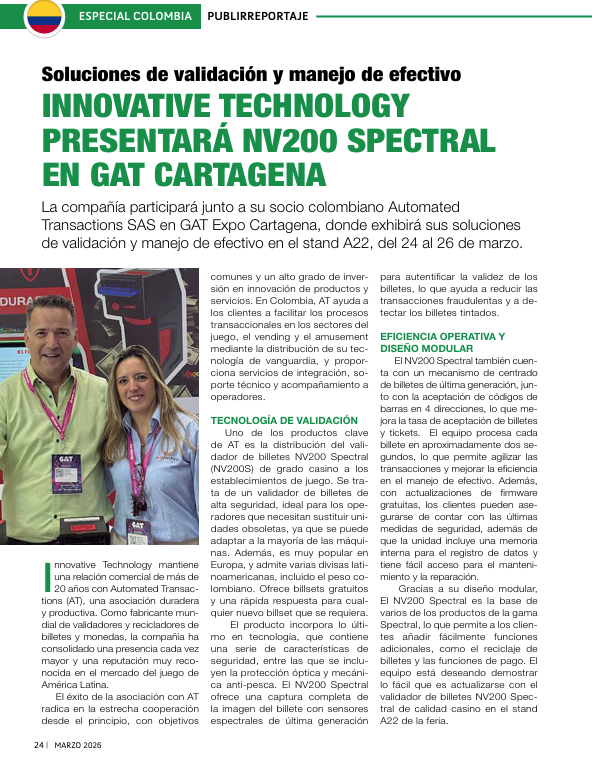 notevalidators's tweet photo. Thanks to @PeruCasino for including our piece on @gat_expo Cartagena with our trading partner @automated_Col and highlighting the NV200 Spectral casino grade bill validator. https://t.co/W51bju4hcX