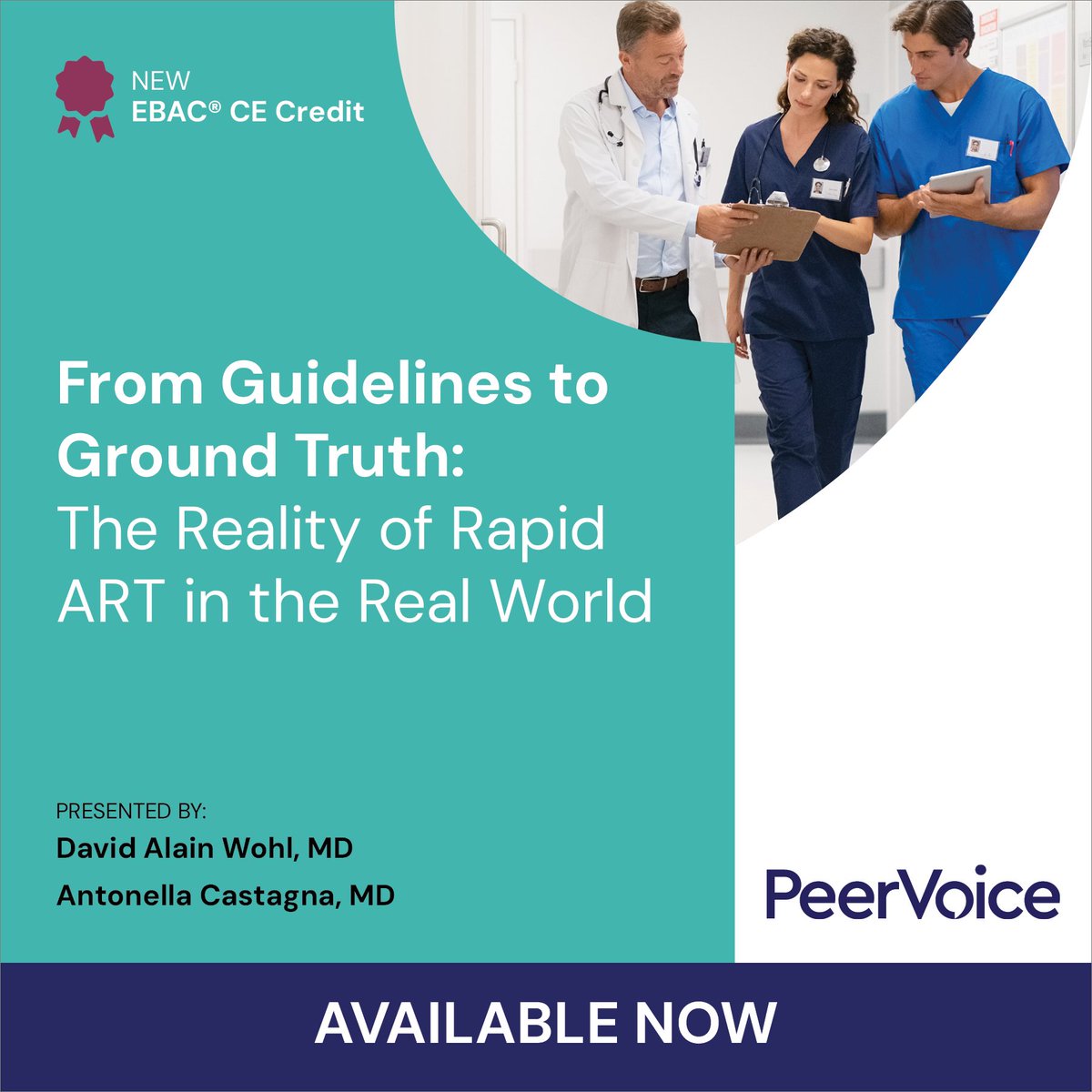 PeerVoice's tweet photo. New #CE activity – Dr David Wohl and Prof Antonella Castagna discuss the evidence supporting rapid initiation of #antiretroviraltherapy and strategies for overcoming barriers to rapid ART in practice. 
#PeerVoice #HIV #infectiousdiseases #MedicalEducation
https://t.co/A0qbeyUaTm https://t.co/T6Ey1diMY0