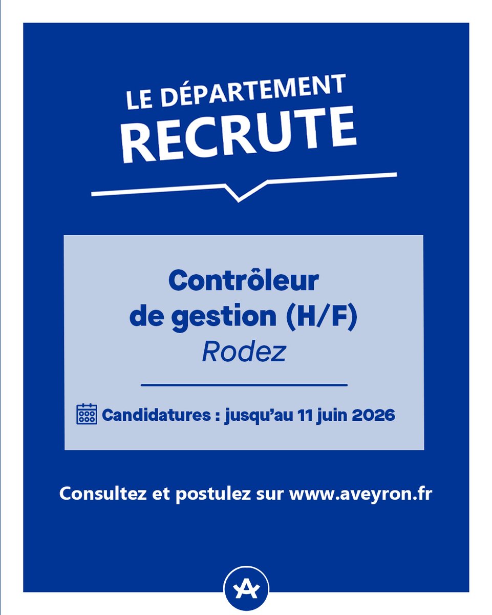 dept_aveyron's tweet photo. #offreemploi 🔷 Le Département de l’Aveyron recrute un(e) Contrôleur(se) de gestion (H/F).
🔗 Par ici pour découvrir la fiche de poste et pour candidater : https://t.co/VZKvO7GjwU
#emploiaveyron #controleurgestion #offresemploi #rodez #aveyron https://t.co/d8s1uHdqM1