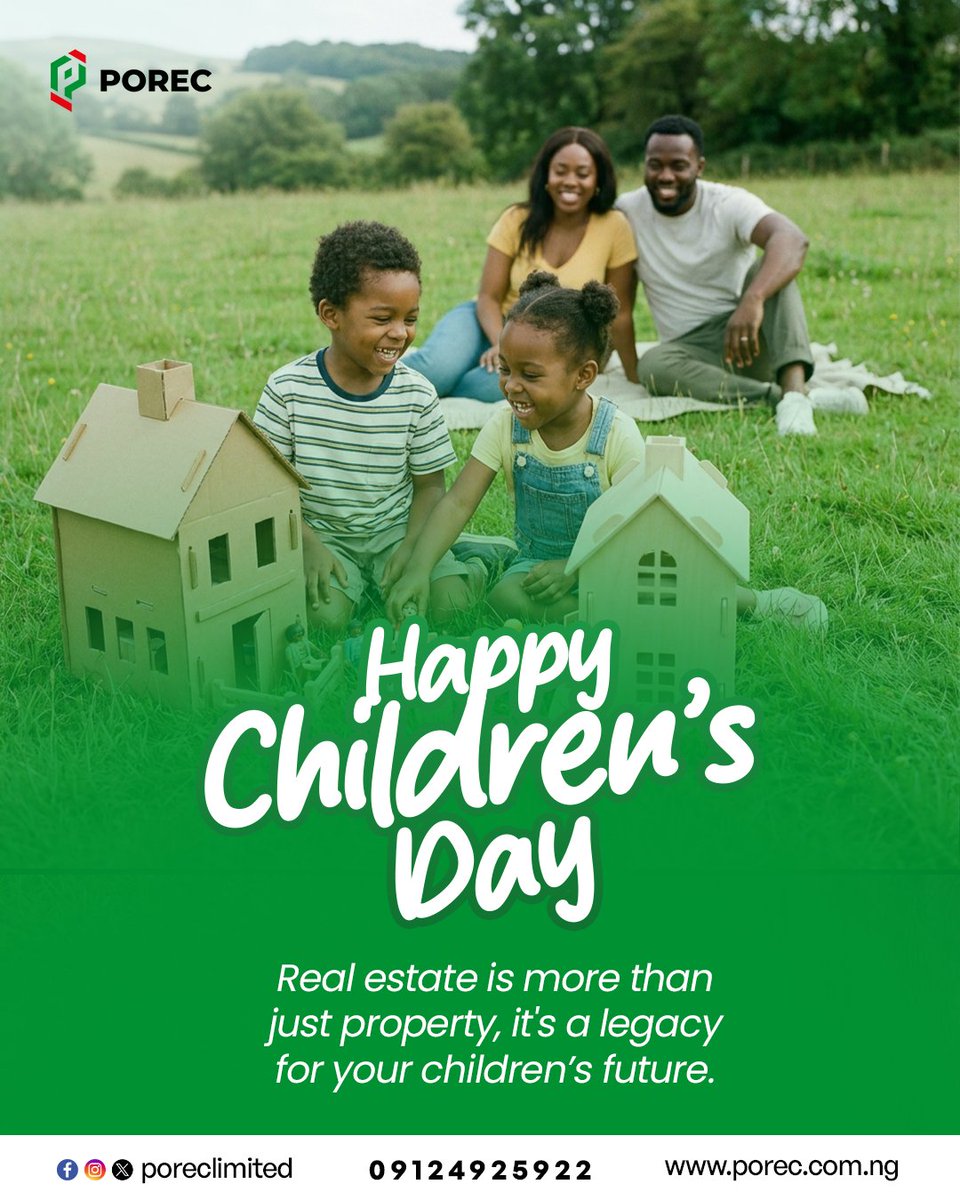 poreclimited's tweet photo. Every child deserves a future filled with comfort, security, and endless possibilities.
This Children’s Day, invest in more than land, invest in a legacy your children will be proud of.
Happy Children’s Day from POREC
#Childrenday https://t.co/VEJ9jd7KIA