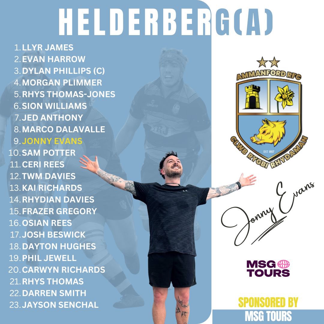 Ammanford_Rugby's tweet photo. 🇿🇦⚫️MATCHDAY 2 CAPE TOWN🔵🇿🇦

Tonight’s squad for our second Tour match
Special guest referee is our very own WRU Level 3 @joseffrees 

🎽 Helderberg RFC
⏰ 19:00
📆 Wednesday 27th May
🏟️ Strand, Cape Town 7139
🏆 Friendly 

#glasadu 🔵⚫️🇿🇦 https://t.co/5qb53w89qT