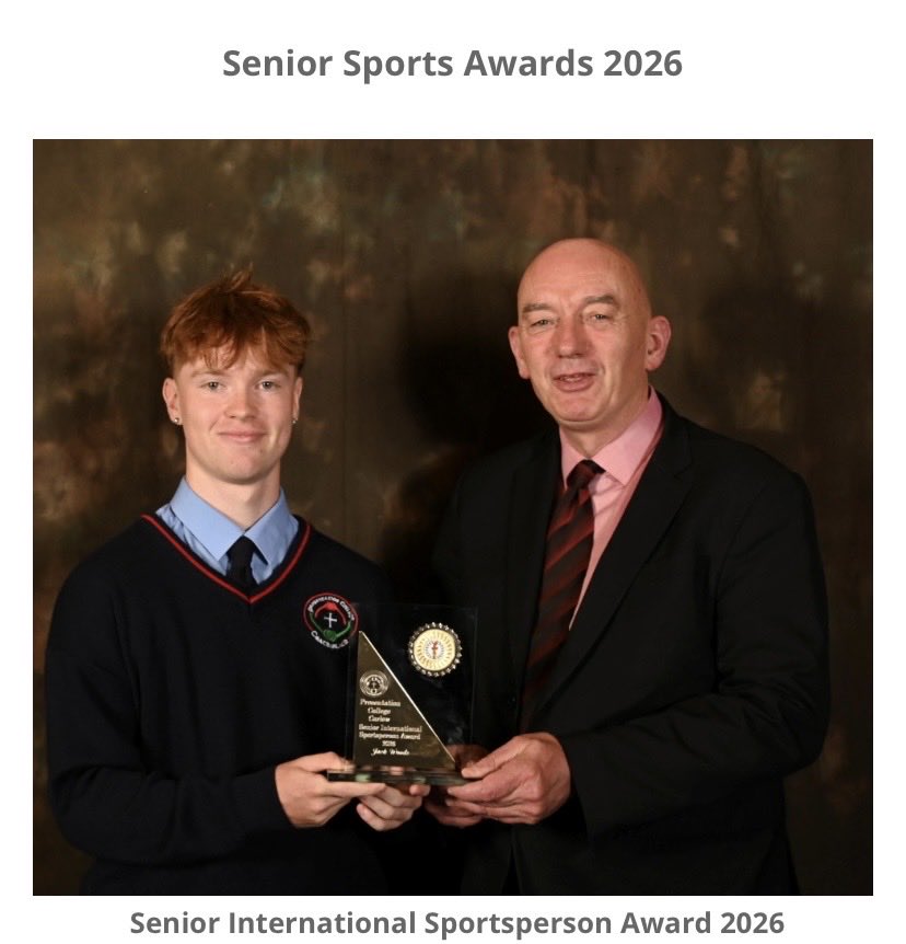 PresCarlowSport's tweet photo. 🌟Presentation College Sports Awards 🌟International Sportsperson Award 2026!  Congratulations to all of our #Award Recipients! 📷 Thomas Sunderland. Link to more @Pres_Carlow sports photos: https://t.co/TXVVrNi2vs… @CeistTrust @Natsport https://t.co/ThpBGddmFx