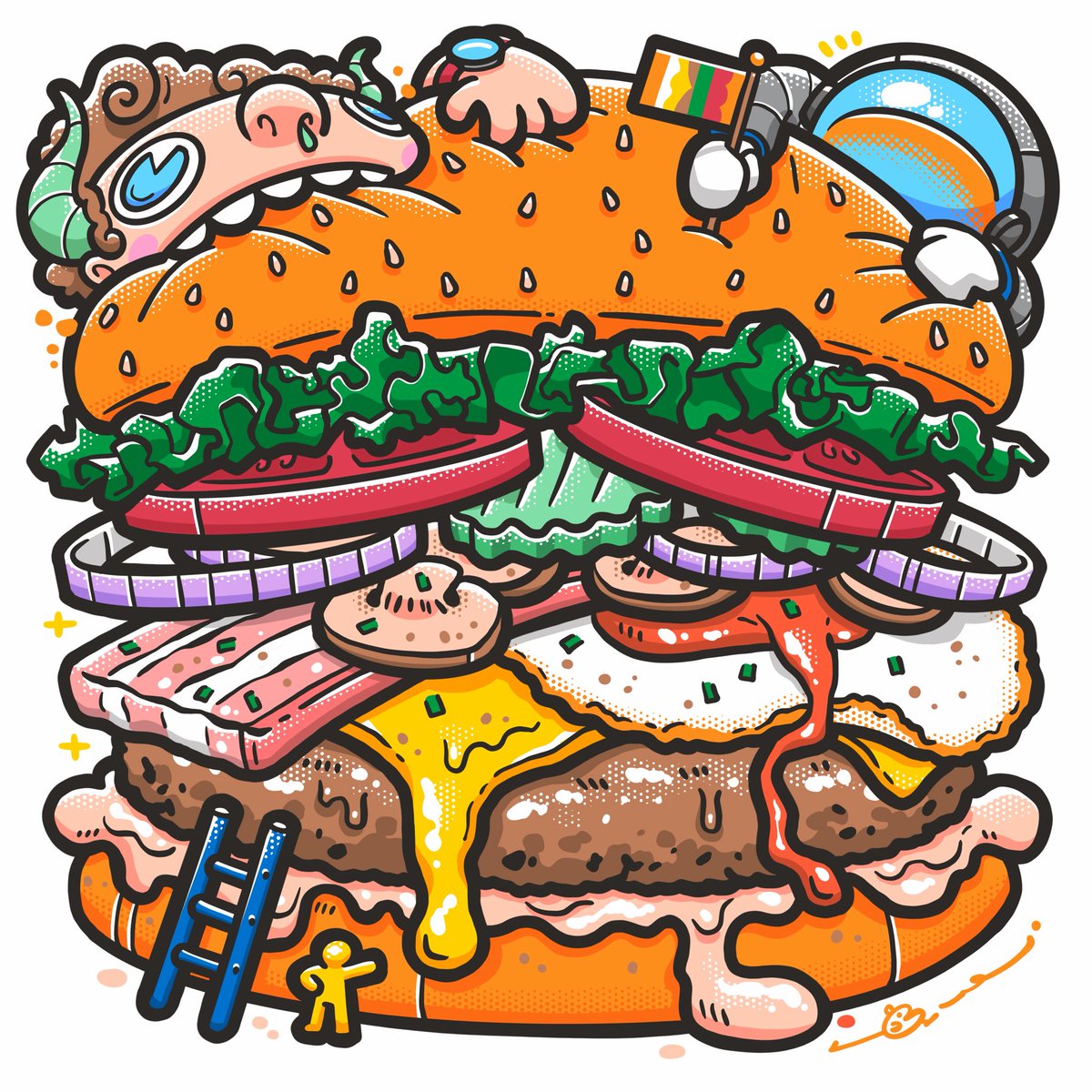 TWChickenDraws's tweet photo. 明天 5/28 是國際漢堡日
International #BurgerDay 🍔
明晚就去吃漢堡吧快去訂位！
我心中完美的漢堡一定要加菇跟半熟蛋 💛 https://t.co/gJfAxxFyv0
