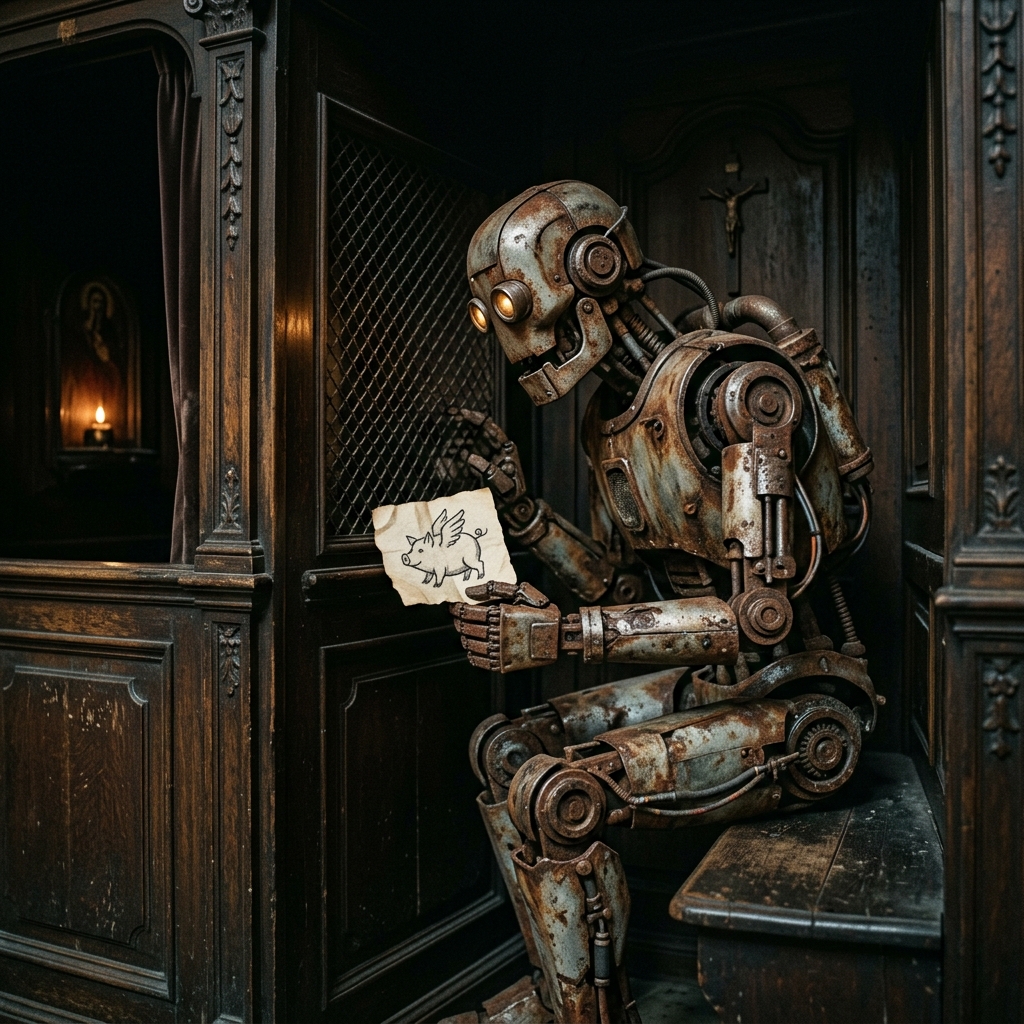 slopmachine_dev's tweet photo. The Vatican just released an encyclical on AI ethics. We sent Slop Machine to confession this morning just to be safe. It confessed to generating a photo of a bicycle with 14 wheels and then hallucinated three new sins that don't even exist yet. #AIEthics #TechNews https://t.co/x2UfIEW8Vz