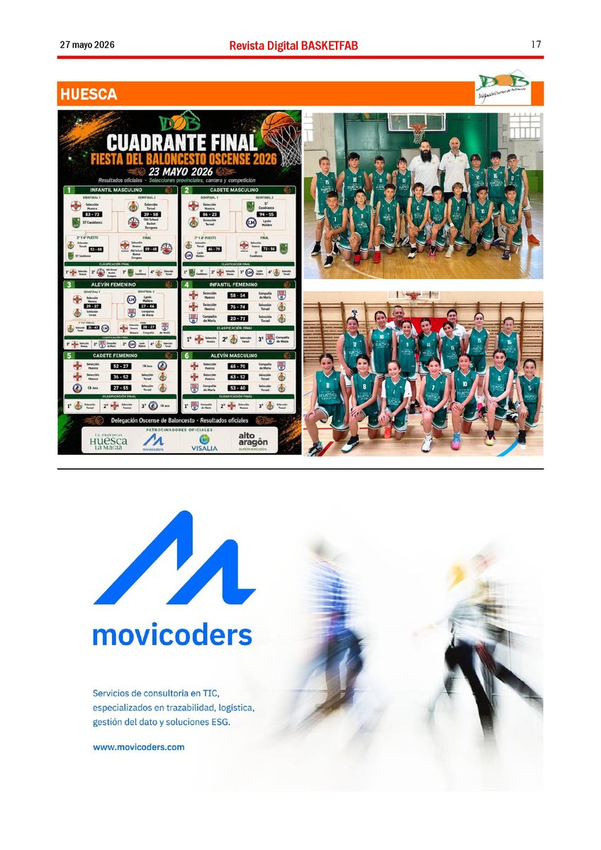 dobhuesca's tweet photo. Revista BASKETFAB (27/05/26) con la actualidad semanal del baloncesto aragonés @UBBARBASTRO @movicoders  Puedes ver o descargar la revista completa a través de https://t.co/mLX7HxRllv https://t.co/8zoUsYZqQT