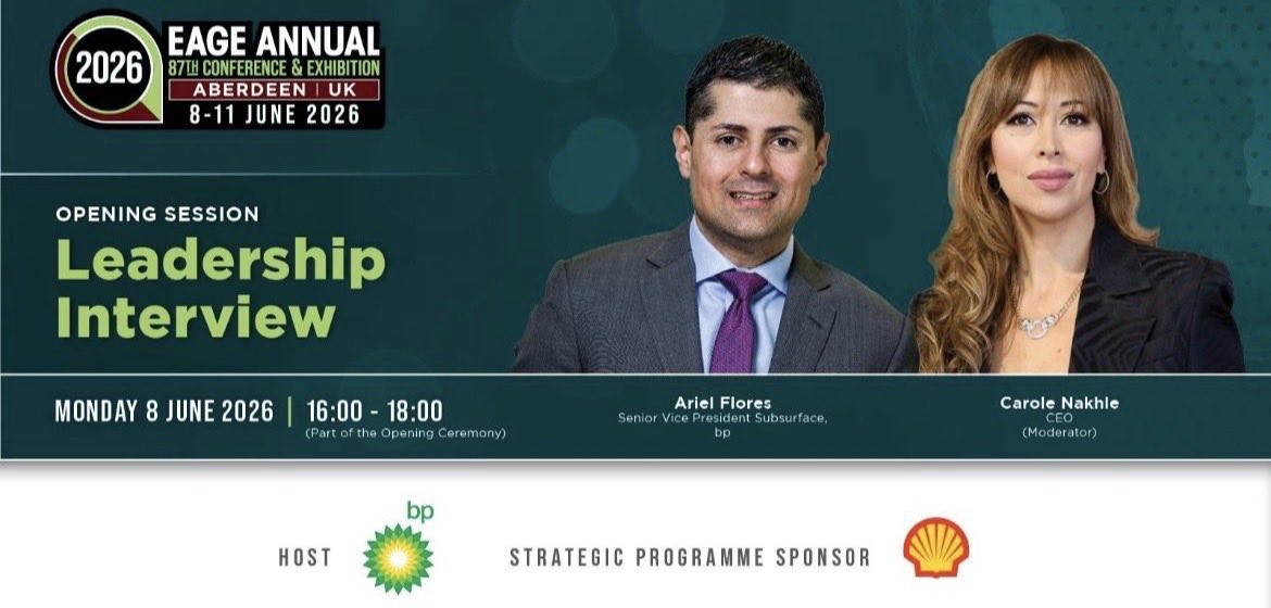 CrystolEnergy's tweet photo. How is technology reshaping the future of subsurface energy development amid growing uncertainty?

@carole_nakhle will join Ariel Flores, SVP Subsurface at @bp_Press, for a leadership interview during the Opening Session of EAGE Annual 2026 on 8 June.

https://t.co/IYqYYHwsve https://t.co/ctN2Hsn54y