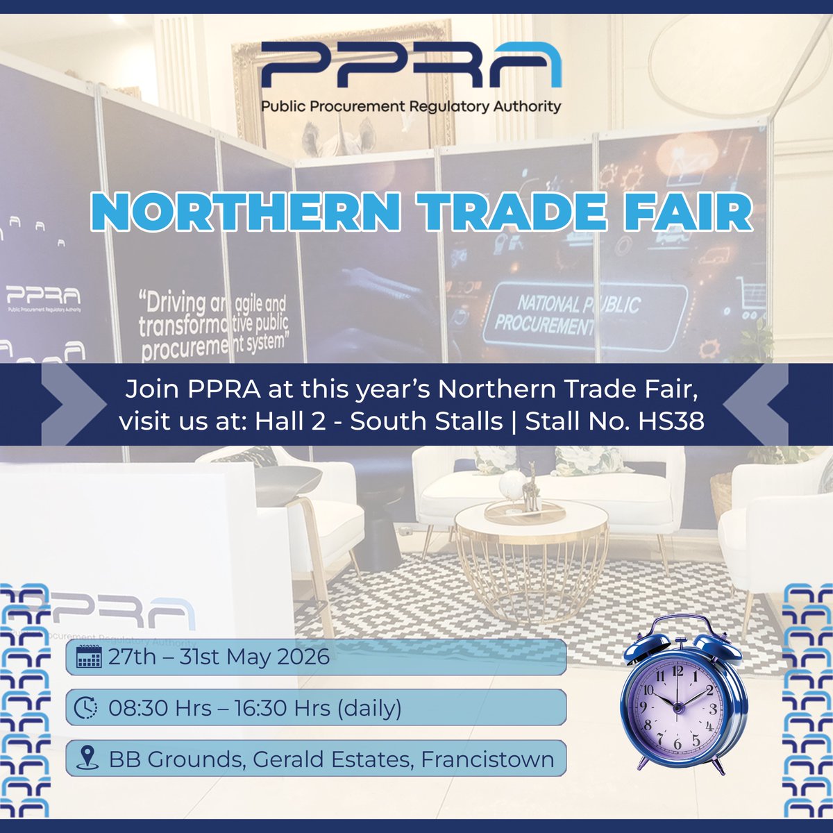 OFFICIALPPRA's tweet photo. Don’t Miss Out!
Join PPRA at the Business Botswana Northern Trade Fair and connect with our team from 27th – 31st May 2026. We are here to assist you.
#PublicProcurementDoneRight https://t.co/Jku7gzVFCo