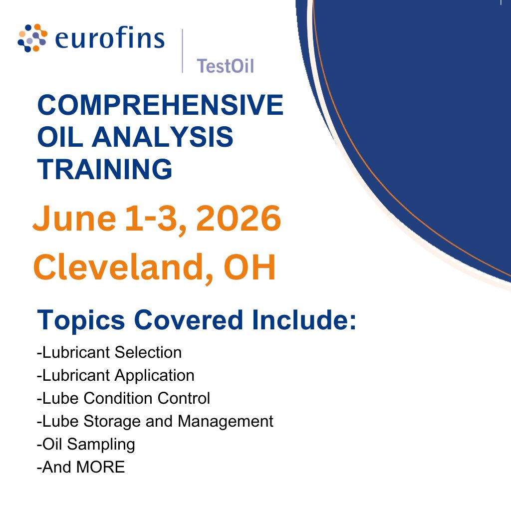 TESTOILAnalysis's tweet photo. Join us in Cleveland, OH from June 1–3 for an in-depth Comprehensive Oil Analysis course tailored to individuals involved in lubrication programs at any level. Reserve your seat today: https://t.co/kQBSGFDvUJ #reliability #advancedoilanalysis #industrial #lubrication #laboratory https://t.co/dOIJ4EpqlU