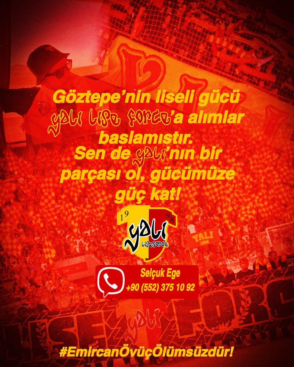 liseforce98's tweet photo. Göztepe sevdalı bütün kardeşlerimizi 26-27 sezonunda birlikte olmaya davet ediyoruz!
Selçuk Ege - 0552 375 10 92
#EmircanÖvüçÖlümsüzdür
#Yalı
#YalıLiseForce https://t.co/b4IFVhIluk
